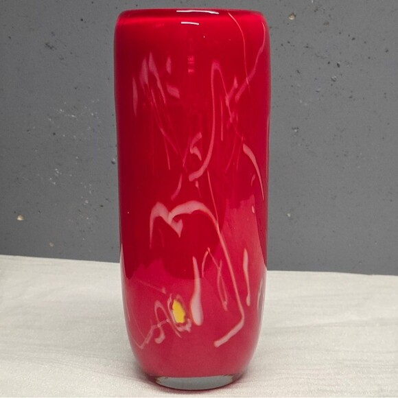Eastern Hand Blown Murano Style Red Glass Abstract Art Vase - Picture 2 of 8